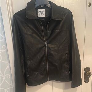 Princess Polly Napoleon Faux Leather Black Jacket, size 6